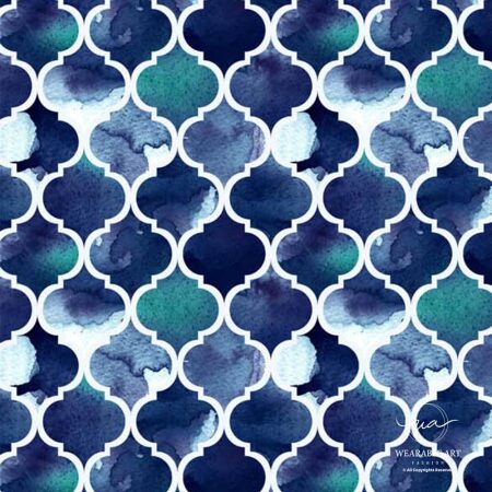 Moroccan Indigo Watercolour Tiles Macro Cotton Modal Scarf